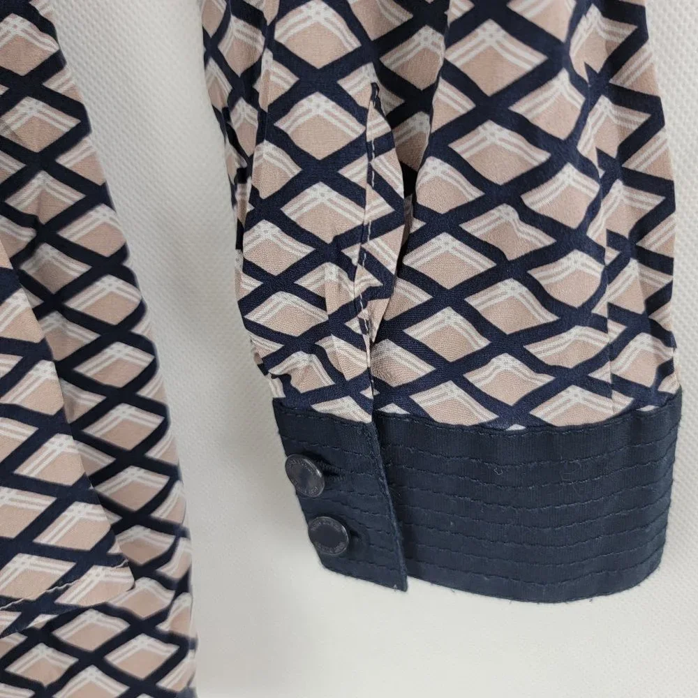TORY BURCH Womens 8 Velda Tunic Top Silk Stretch Diamond Print Blue Gray